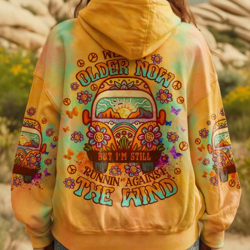 Premium Microfleece Hoodie Hippie Girl HIPPIE RUNNING AGAINST THE WIND Premium Microfleece Hoodie