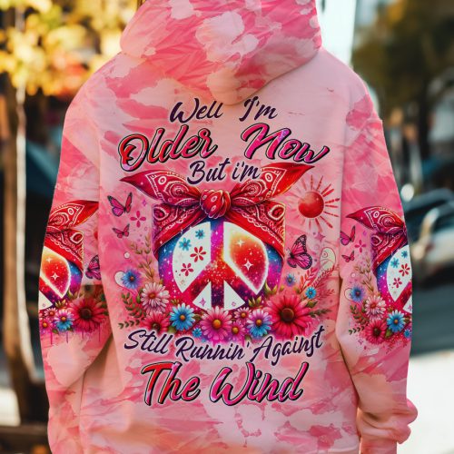 Premium Microfleece Hoodie Hippie Girl HIPPIE RUNNING AGAINST THE WIND Premium Microfleece Hoodie