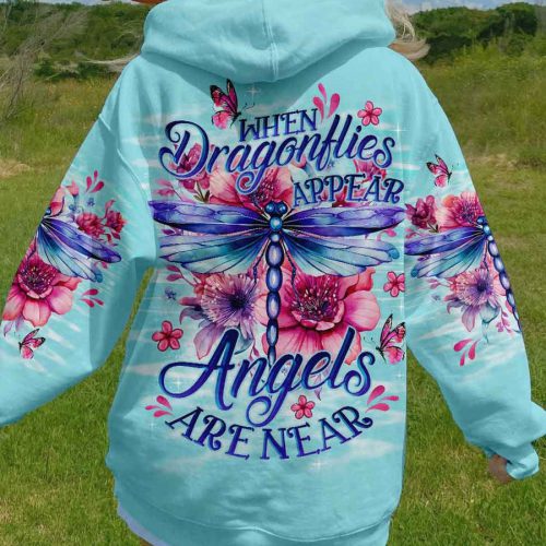 Premium Microfleece Hoodie Hippie Girl HIPPIE WHEN DRAGONFLIES APPEAR ANGELS ARE NEAR Premium Microfleece Hoodie