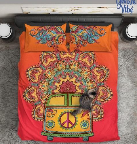 Hippie Bus, Mandala 4pcs Premium Bedding Set Hippie Bus, Mandala 4pcs Premium Bedding Set