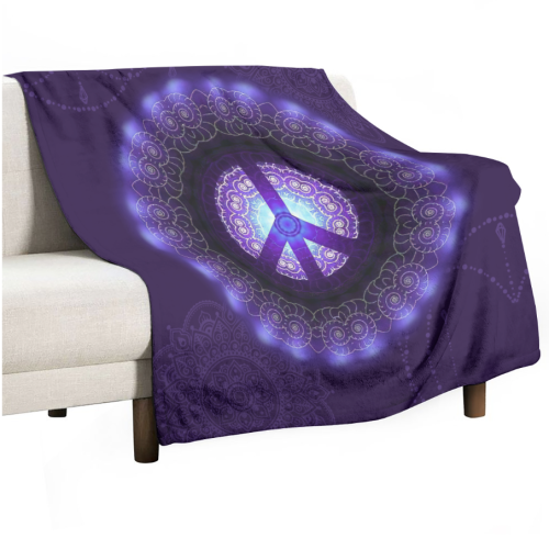 Purple Mandala Peace Symbol Blanket, Hippie Blanket, Family Throw Blanket, Blankets For Gift, Christmas Blanket
