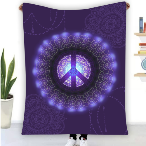 Purple Mandala Peace Symbol Blanket, Hippie Blanket, Family Throw Blanket, Blankets For Gift, Christmas Blanket