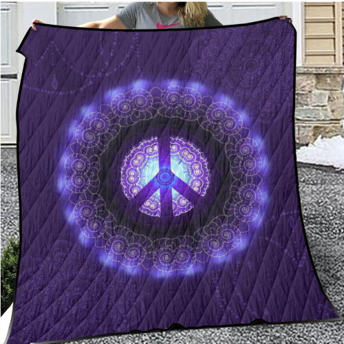 Purple Mandala Peace Symbol Hippie Premium Quilt